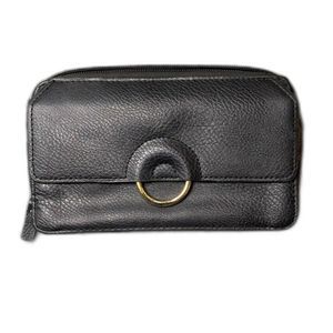 Bueno Black Leather Organizer Wallet with Zip Closure & Silver Buckle
